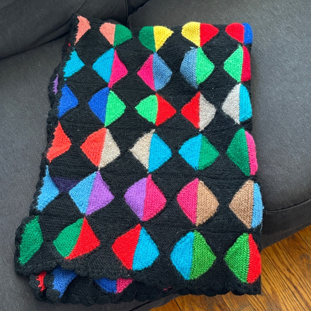 Colorful Geometric Knit Blanket 56x36 tightly knit- very warm and cozy!